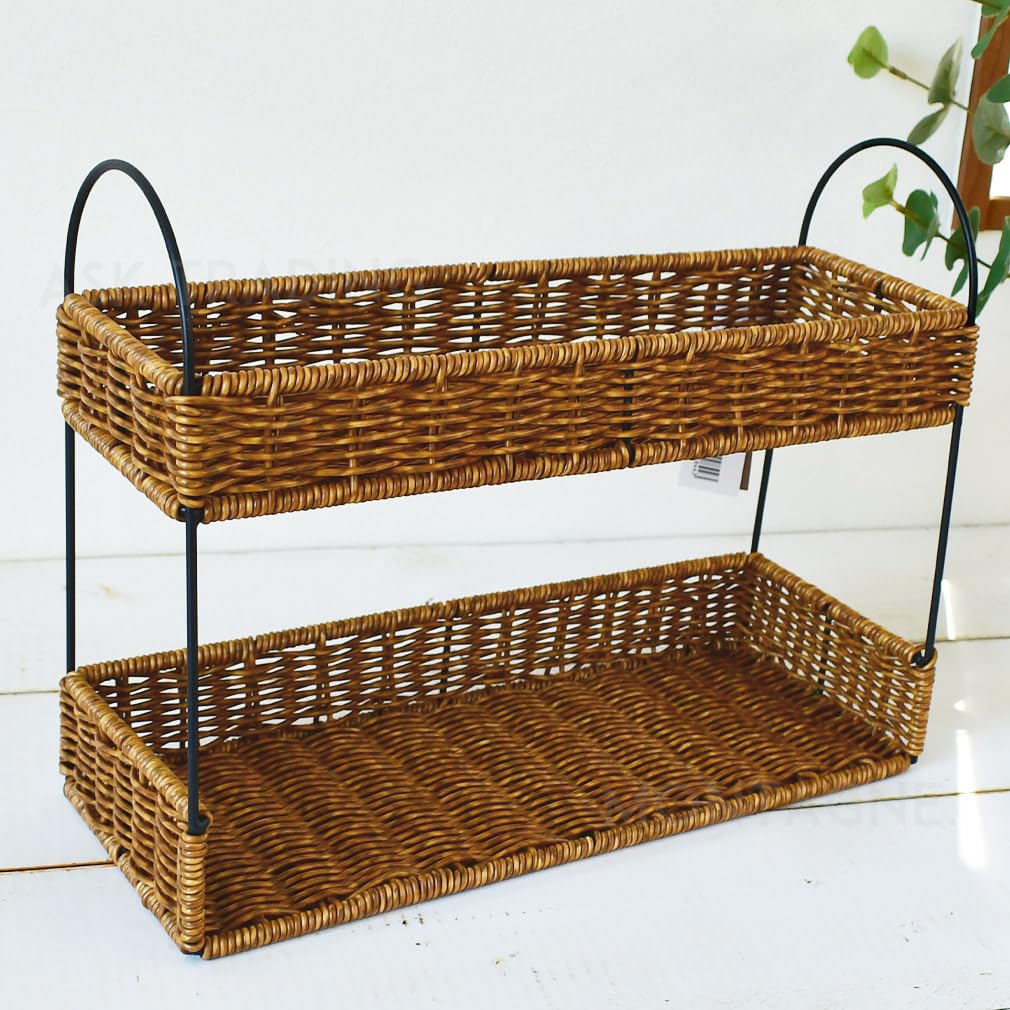 Amazon.co.jp: スパイスラック 2段 洗える バスケット ラタン風 水洗い