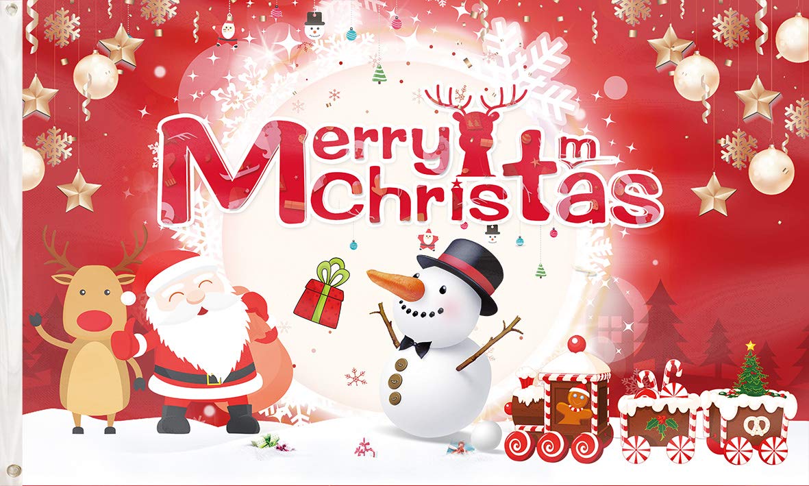 Coskaka Merry Christmas Flag Xmas Santa Claus Gifts Bag Banner Flag Christmas Snowman Decor UV Resistance Fading & Durable Wall Flag With Brass Grommets for Dorm Room Decor,Outdoor,Parties 3x5 Ft