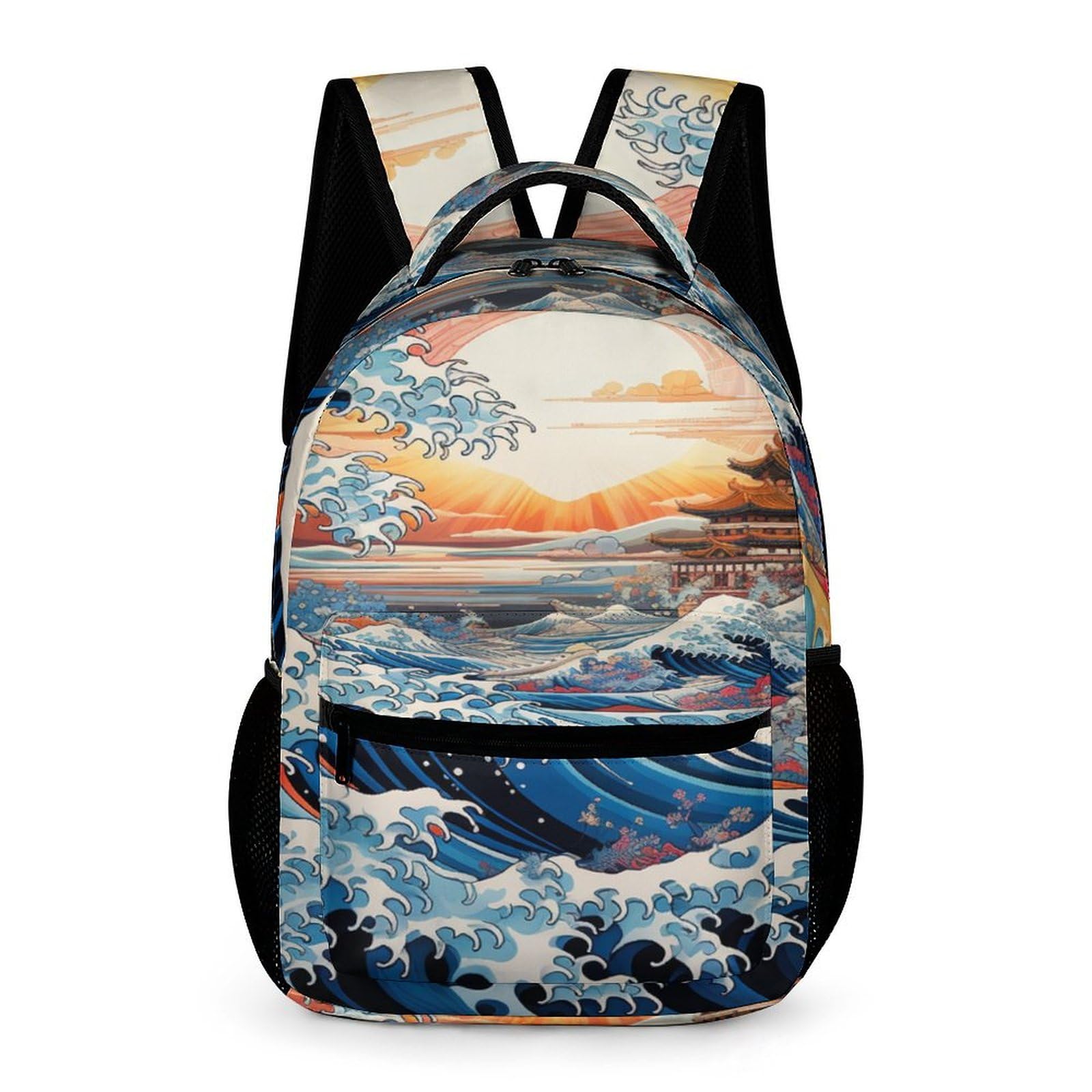 Tnfhsoft Unisex Kids Japanese Style Waves Kids 17 Inch Backpack For Boys And Girls,Personality Perfect Size For Preschool, Kindergarten And Elementary School One Size