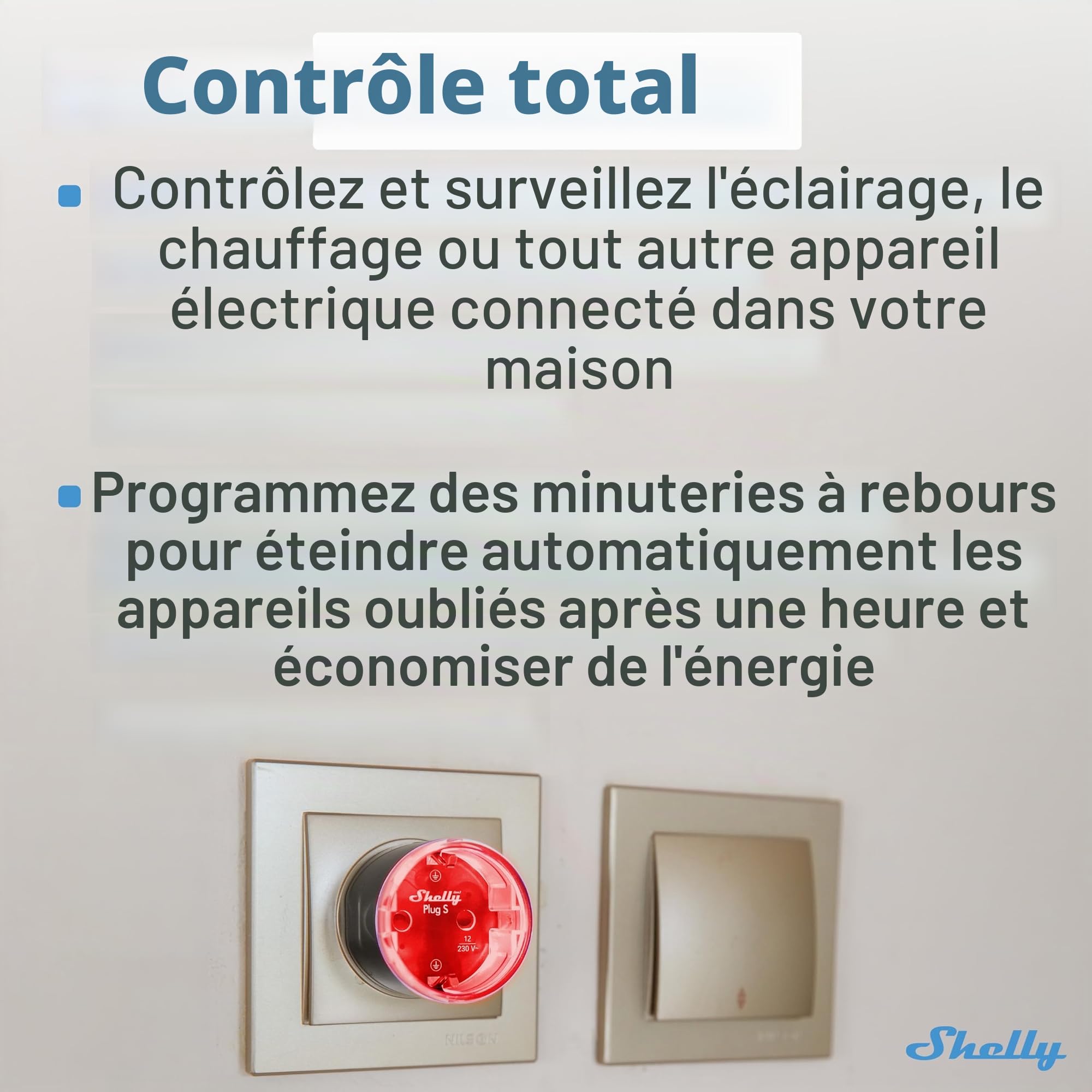 Shelly Plug S Gen3 Prise intelligente Wi-Fi noire, mesure de la puissance, 12 A, 2500 W, minuterie, prise certifiée mat, chauffage et refroidissement, Alexa et Google, pas de hub nécessaire (4 pièces)