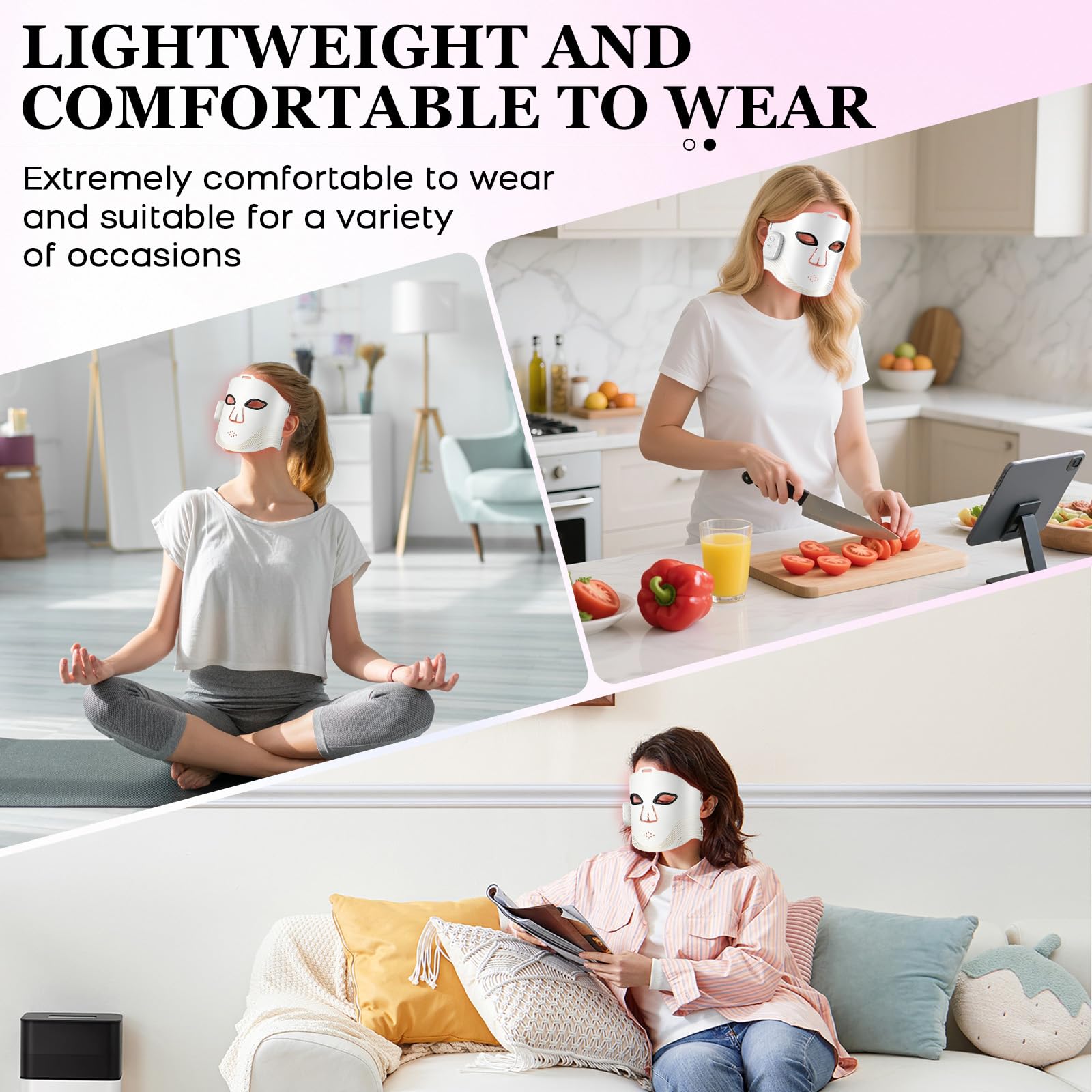 Maschera LED Viso con Luce Rossa e Infrarossi 850nm, Maschera Viso LED Morbida in Silicone con 252 LED e 4 modalità, Terapia con Luce Rossa e Blu per Il Viso per Tutti i Tipi di Pelle