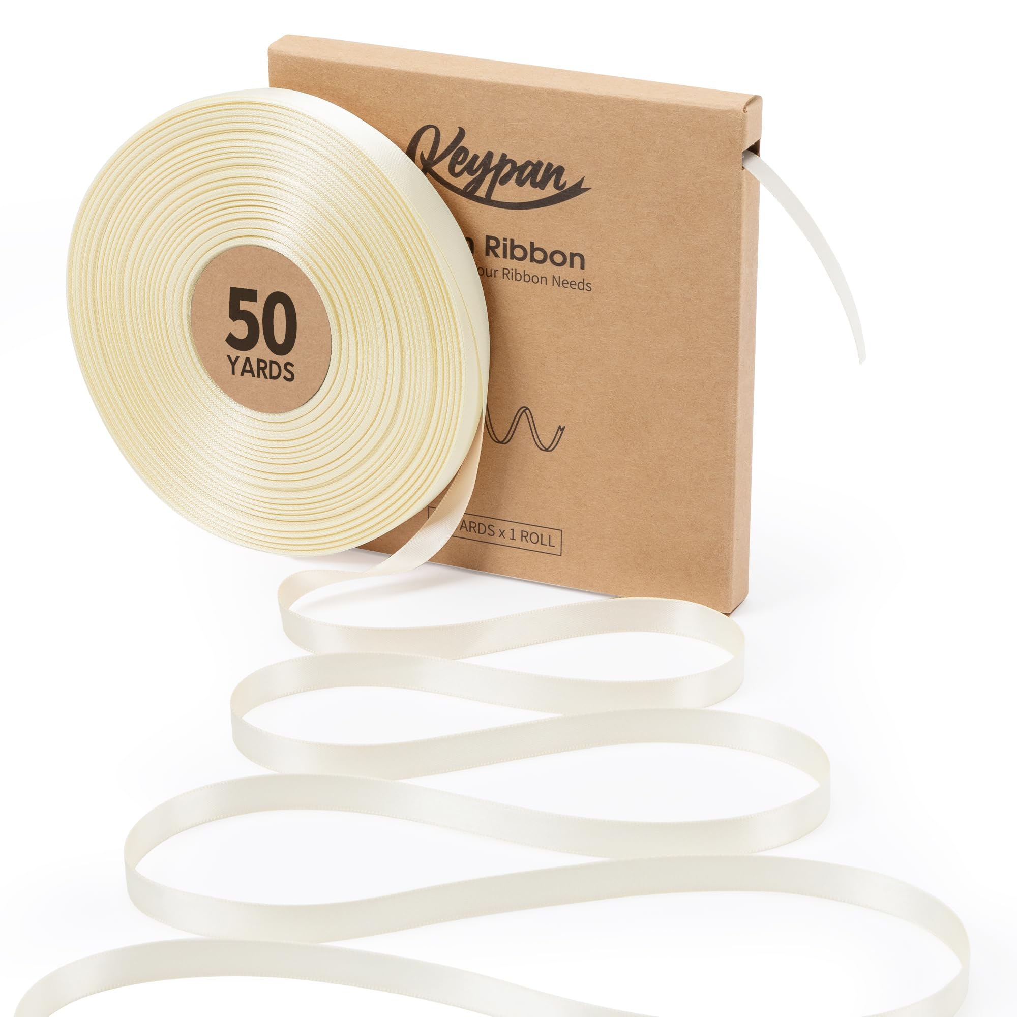 Keypan Ivory Satin Ribbon 10MM X 45.72M Double-Faced Thin Cream Ribbons for Gift Wrapping Bows Crafts Floral Bouquet Hair Wedding Invitations โ image 1