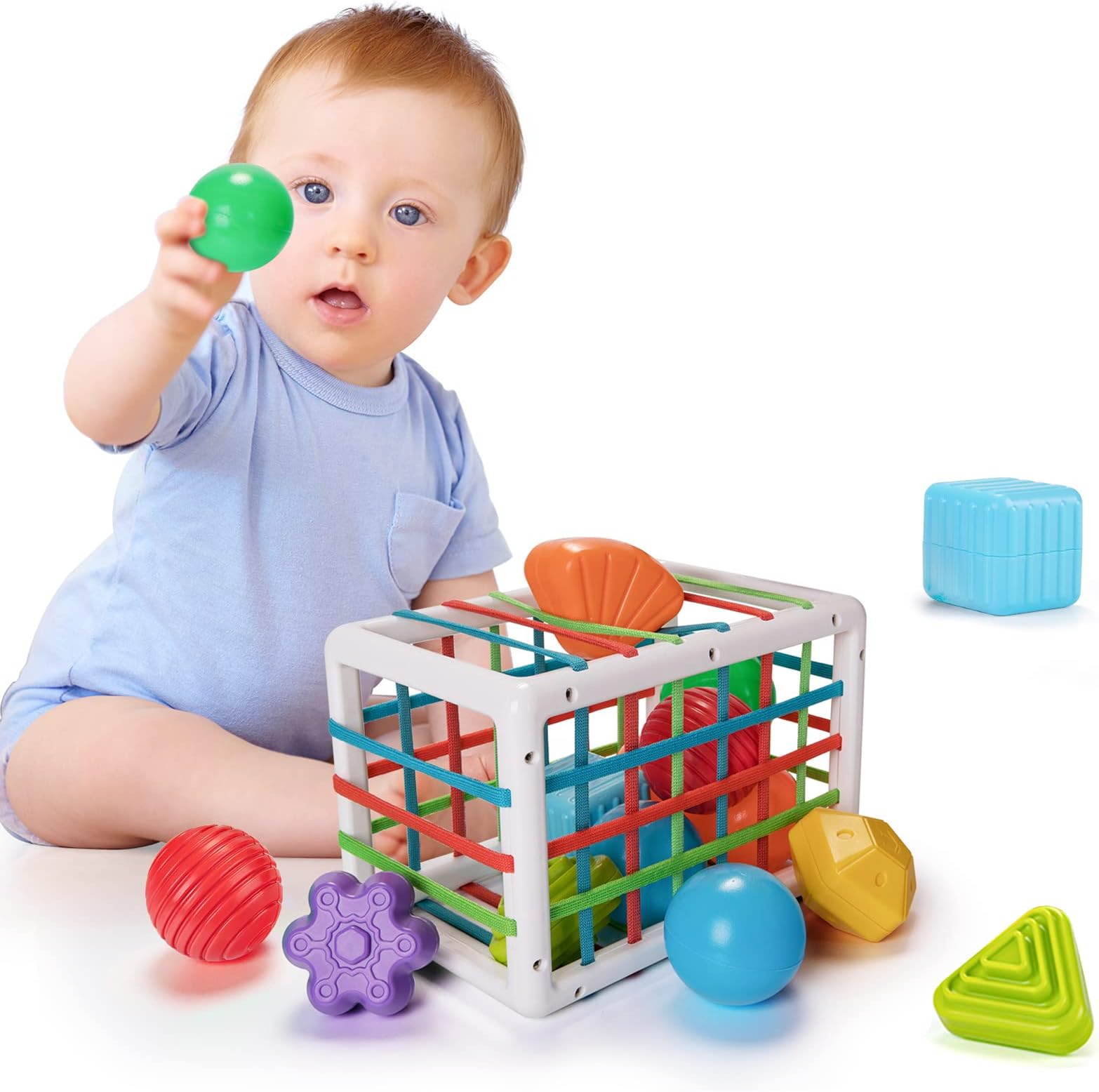 LZDMY Baby Toys 6 to 12 Months, Babies Sensory Toy Activity Cube, Montessori Toys for 1 Years Old Baby Shape Sorter Educational Toys 12 PCS, Girls Boys 1st Birthday Easter Gifts
