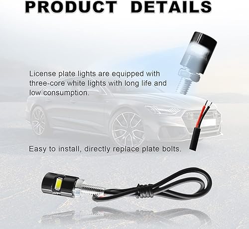 Miniatura 3 de 2 luces para matrícula, súper brillante de 12 V, bombilla LED blanca de tornillo de matrícula, resistente al agua, bombilla LED de aluminio negro,