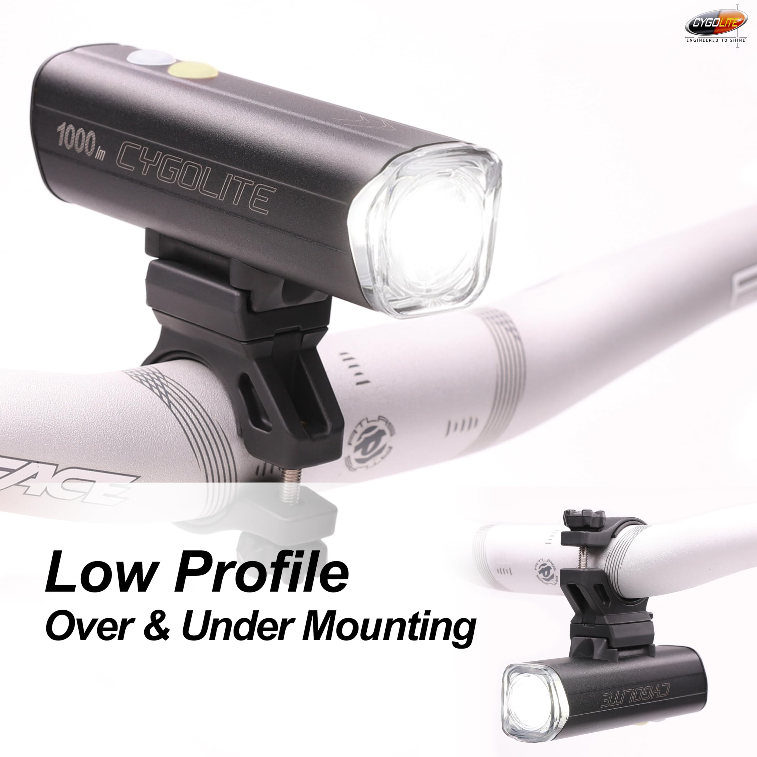 Cygolite Velocity SL Lampe de vélo 1000 lumens en alliage d'aluminium anodisé, 9 modes d'éclairage, luminosité réglable fine, étanche IP67, support rigide sécurisé, recharge USB-C, vélos de route,