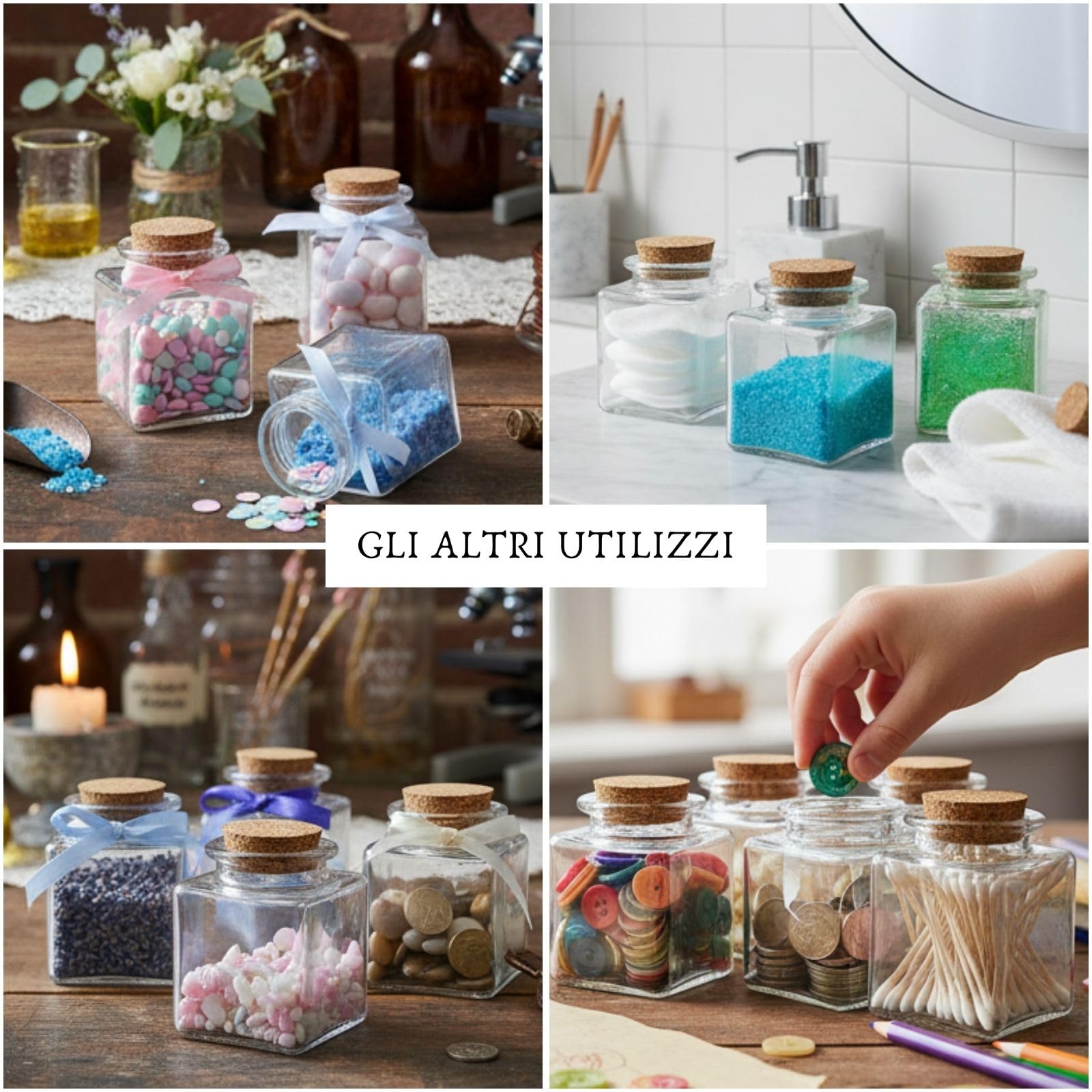 Doni Bomboniere 40 quadratische Gläschen 6x4x4 Konfetti-Behälter Korkverschluss Glasgefäße transparent hohe Qualität personalisierbar Basteln Hochzeit Taufe Geburt Firmung Kommunion Abschluss