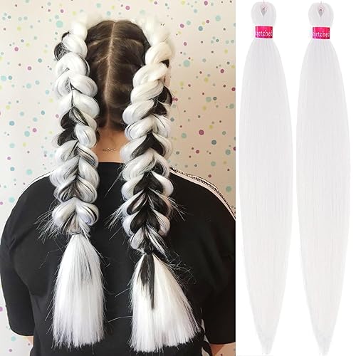 Miniatura 51 de Extensiones de cabello para trenzar preestiradas rosa con oropel de 26 pulgadas - 3 paquetes de trenzas sintéticas profesionales de ganchillo