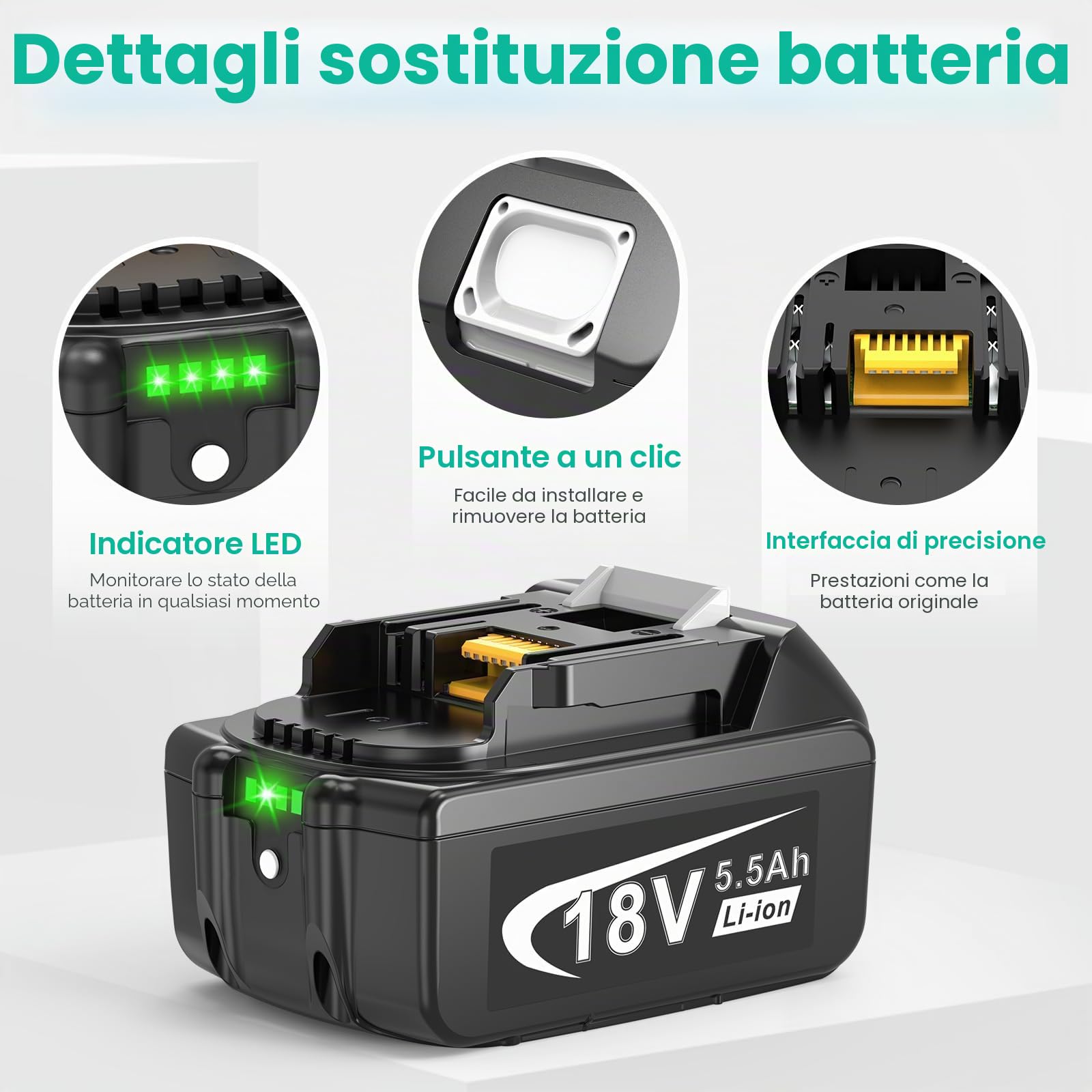 Batteria e caricatore da 18 V per Makita LXT, ASUNCELL 5,5 Ah DC18RC, compatibile con batterie agli ioni di litio da 14,4 V-18 V, BL1830 BL1850 BL1430 (spina UE)