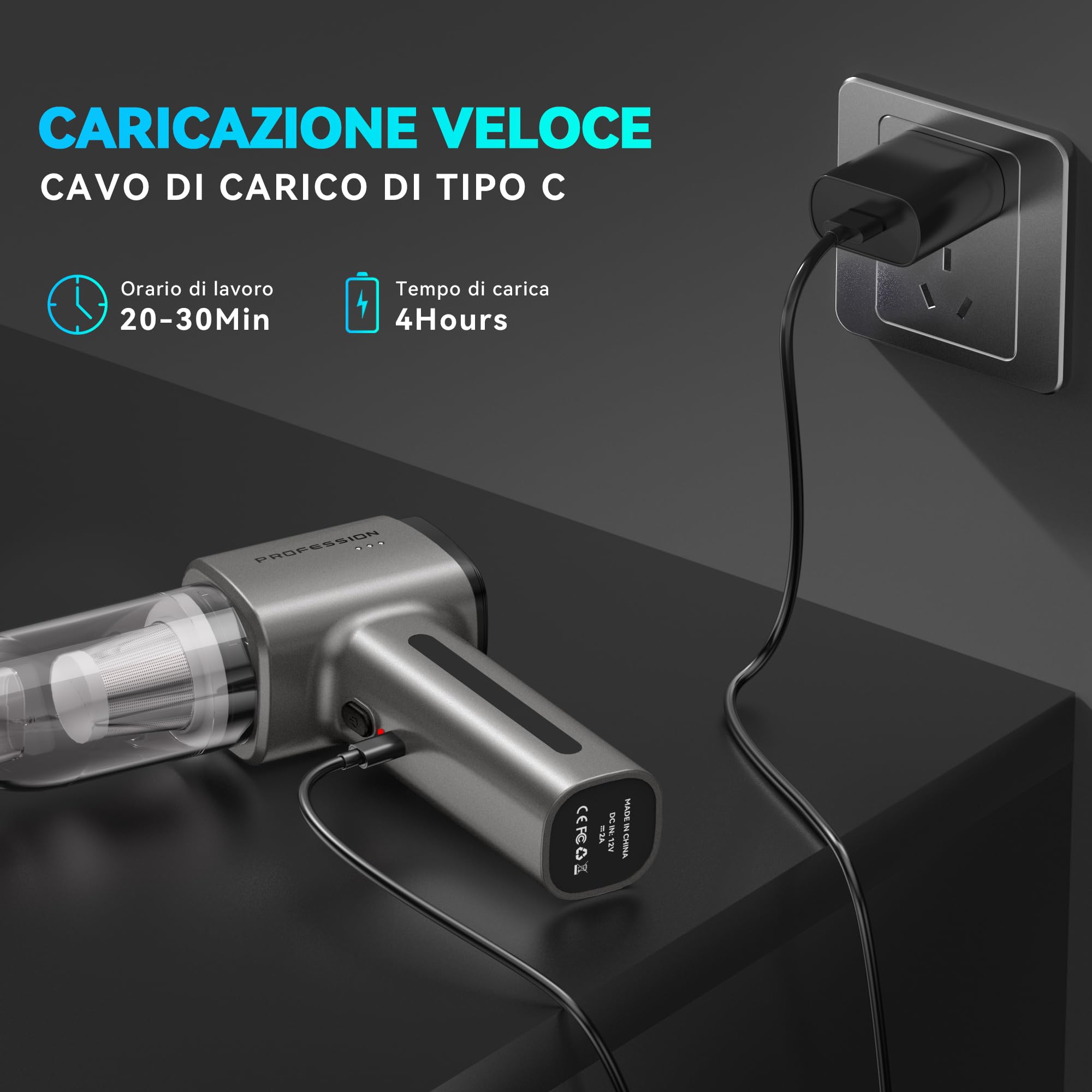 Aspirabriciole Senza Fili | 28000Pa Aspirapolvere Auto Potente │ Mini Portatile per Casa Auto Animali (Grigio)