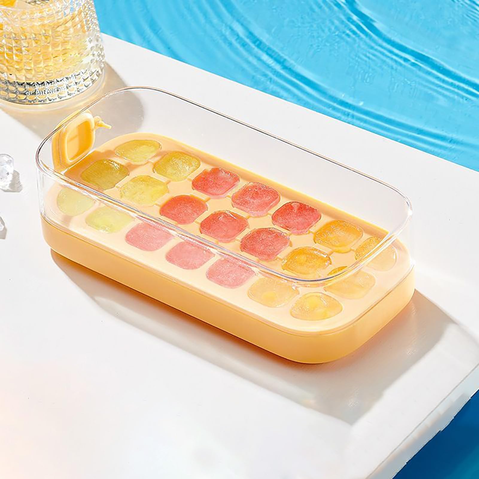 Eiswürfelform, Eiswürfelschale mit Deckel | Wiederverwendbare Eiswürfelbehälter – Lebensmittelform, großes Fassungsvermögen, Behälter for Eiswürfelbereiter(Yellow)