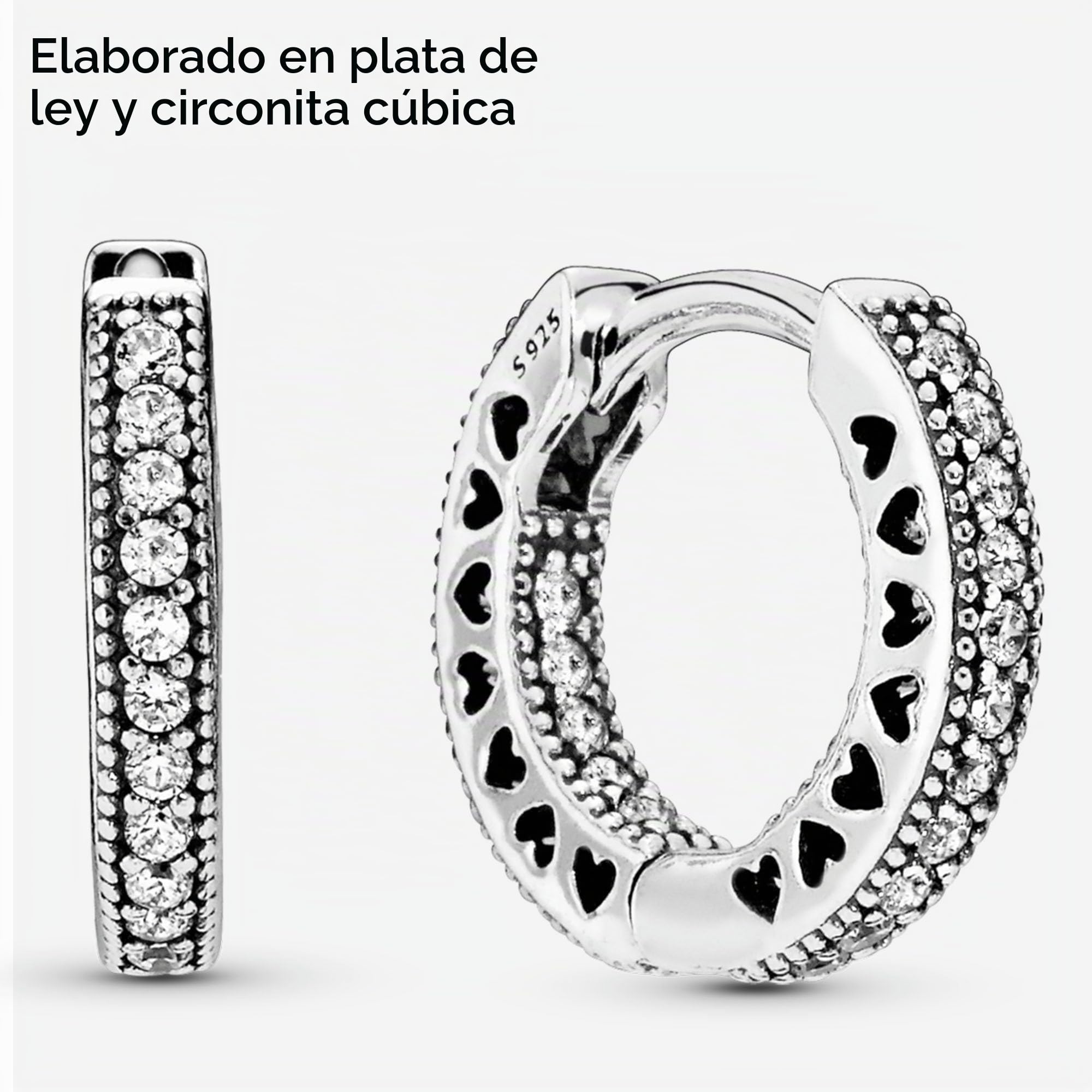 PANDORA Signature Pendientes de aro con forma de corazón y engaste pavé
