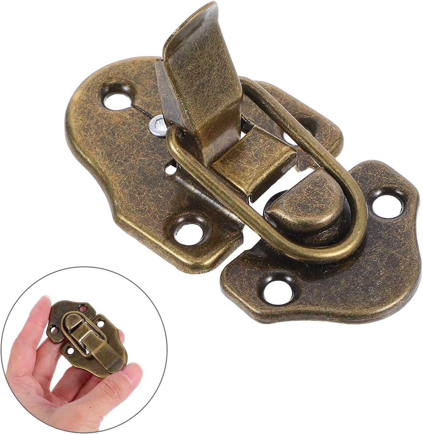 VALICLUD 6pcs Vintage Metal Jewelry Box Latches with Spring Loaded Toggle Hasp Locks for Wooden Trunks, Antique Toolbox and Cabinet Hardware with Mounting Screws