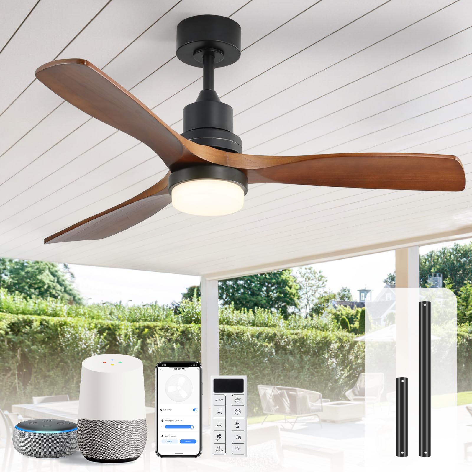 Sofucor 52" Wood Ceiling Fan with Lights & Remote -9