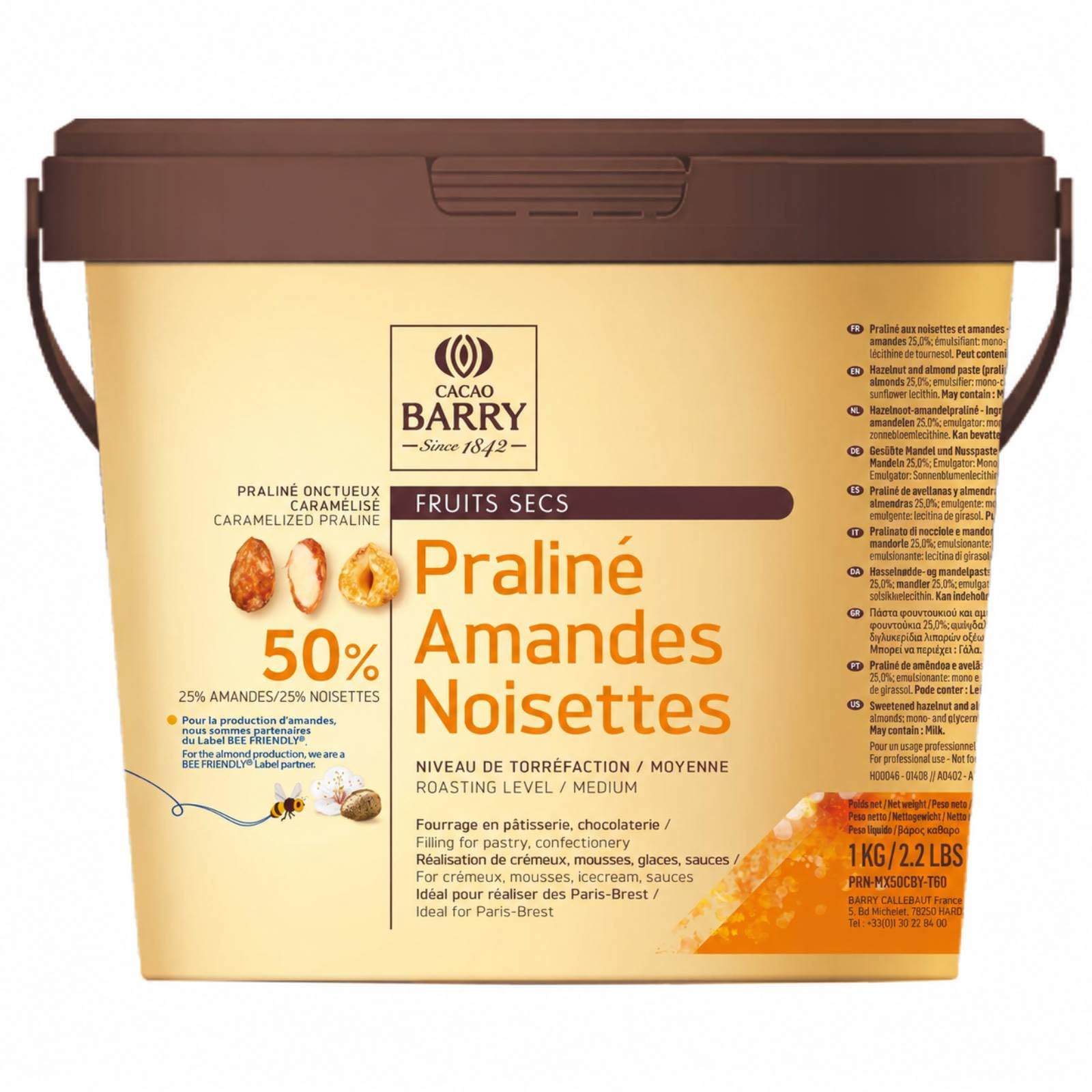 Praliné - Almendra y avellanas 50%, 25% almendras, 25% avellanas, bote de 1 kg