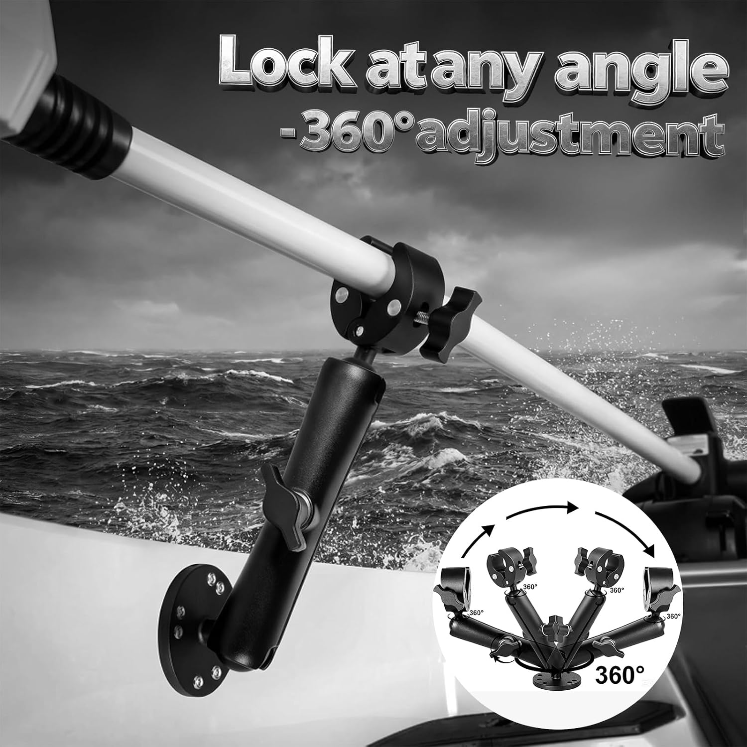 Trolling Motor Stabilizer Mount, Trolling Motor Stabilizer, Trolling Motor Mount, Kayak Trolling Motor Mount, 360°Adjustable, Fixed Oar, Suitable for Kayak, Speedboat and Fishing Boat