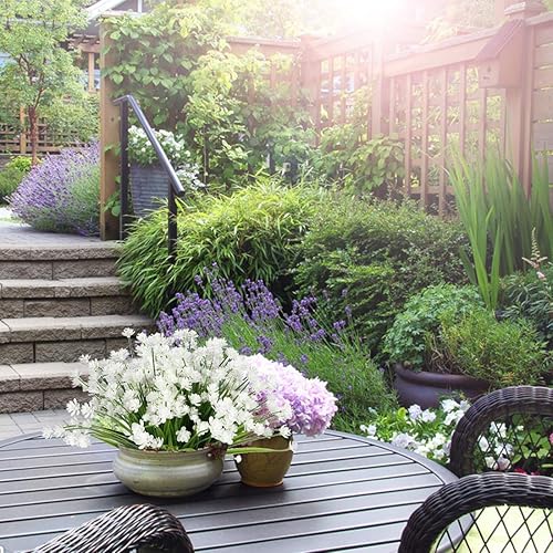 Miniatura 7 de HAPLIA 8 paquetes de flores artificiales, vegetación artificial falsa, resistente a los rayos UV, no se decolora, plantas de plástico sintético para