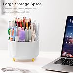 HBlife Pencil Pen Holder for Desk, 5 Slots 360° Degree Rotating Desk Organizers and Accessories, Desktop Storage Stationery Supplies Cute Pencil Cup Pot for Office, School, Home, Art Supply, White