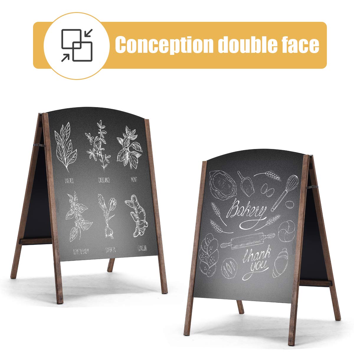 GOPLUS Panneau Publicitaire Extérieur, Tableau Noir, Porte-affiche Sur Pied en Bois, Essuyage et Pliable, Pour Publicité Promotion Restaurant Cafétéria Bar Bistrot (60 x 65 x 101cm)