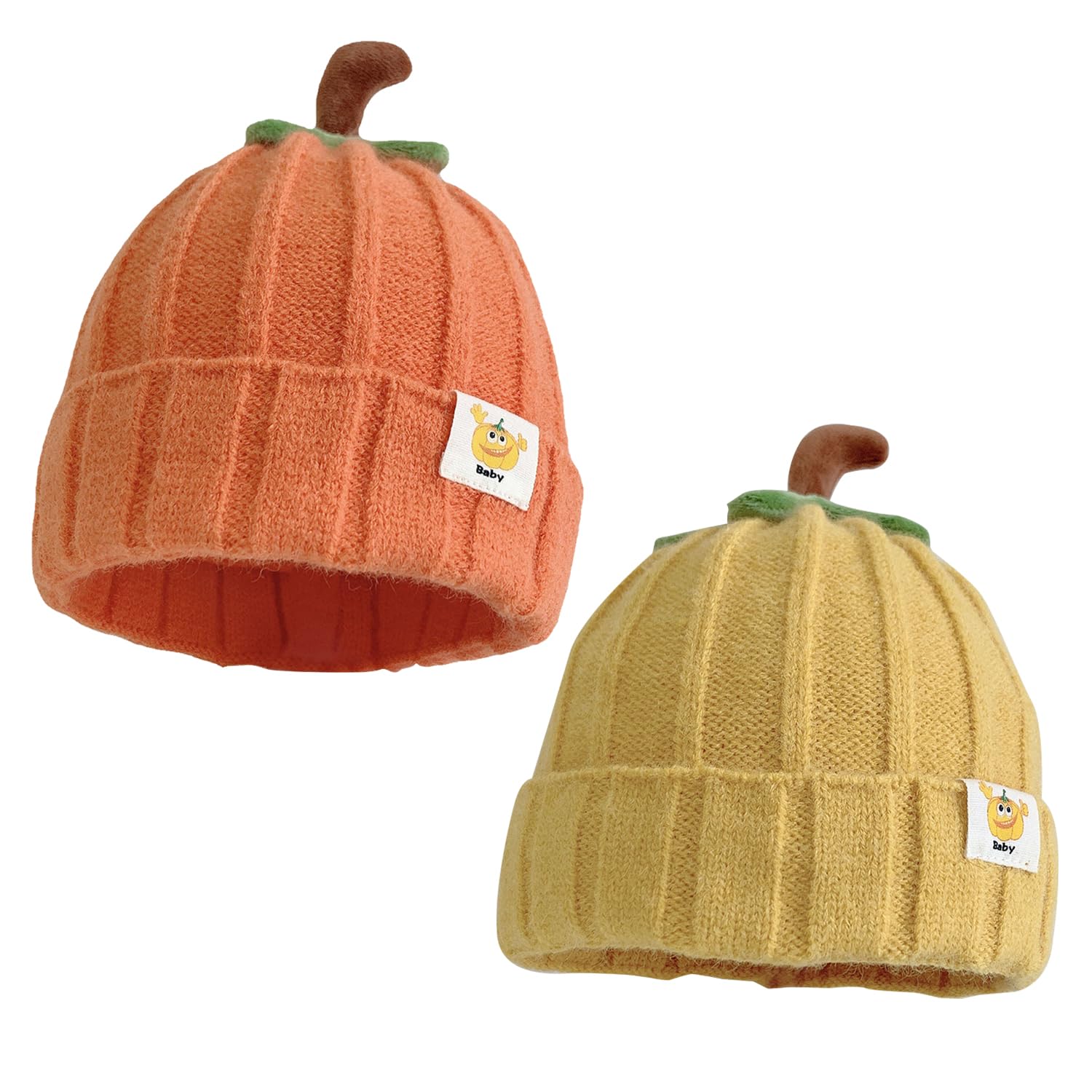Lezevn 2Pcs Knitted Halloween Pumpkin Hats For Babies - Crochet Photo Props, 0-6 Months-737710