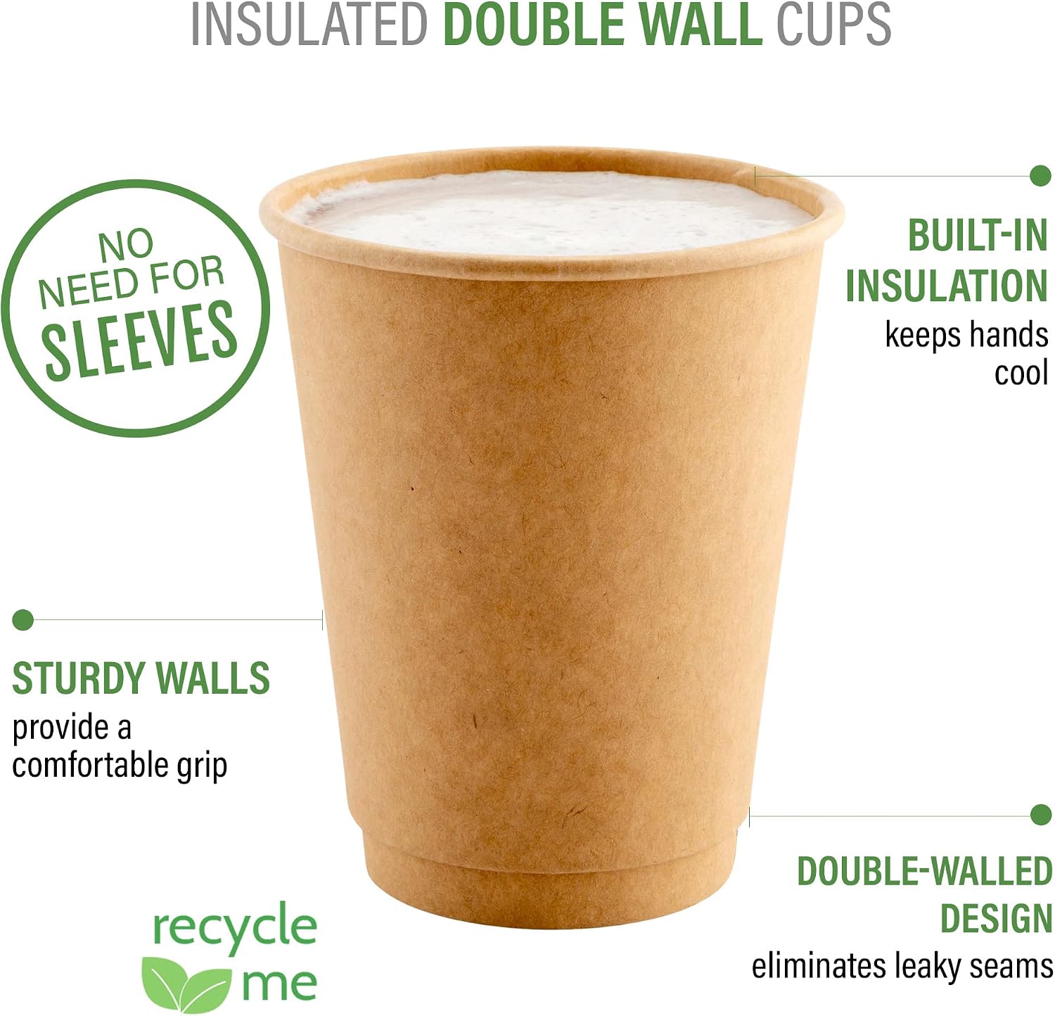 Restaurantware 12 Ounce Disposable Coffee Cups 500 Double Wall Hot Cups For Coffee - Lids Sold Separately Rippled Wall Kraft Paper Insulated Coffee Cups For Coffee Hot Chocolate Tea And More