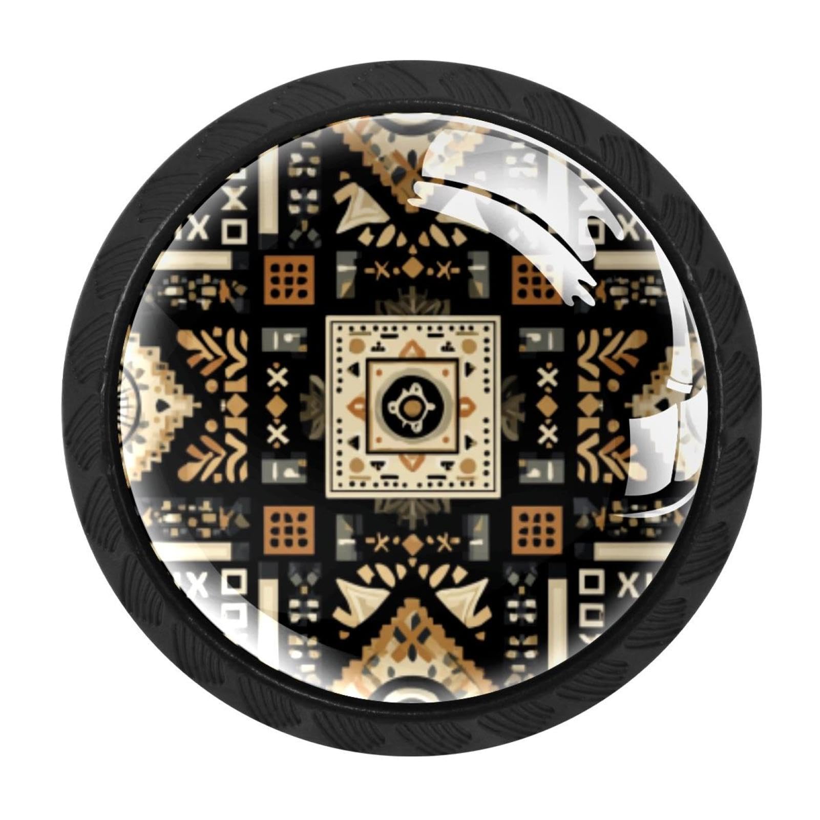 CHENZZZZ 4 Pack Black Retro Beige Ethnic Pattern (11) Kitchen Handles, Cabinet Pulls Hardware for Cupboard Drawer Knobs Dresser Pulls