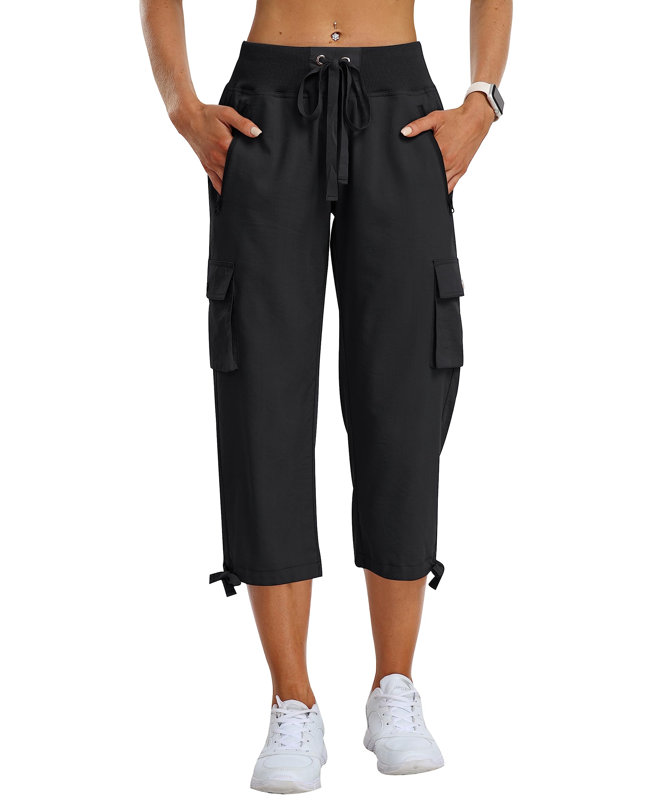 MoFiz Pantalones Cargo Mujer Capri Pantalón 3/4 Largo Ligero Verano Outdoor Pantalones de Senderismo Transpirable con Bolsillo Cremallera