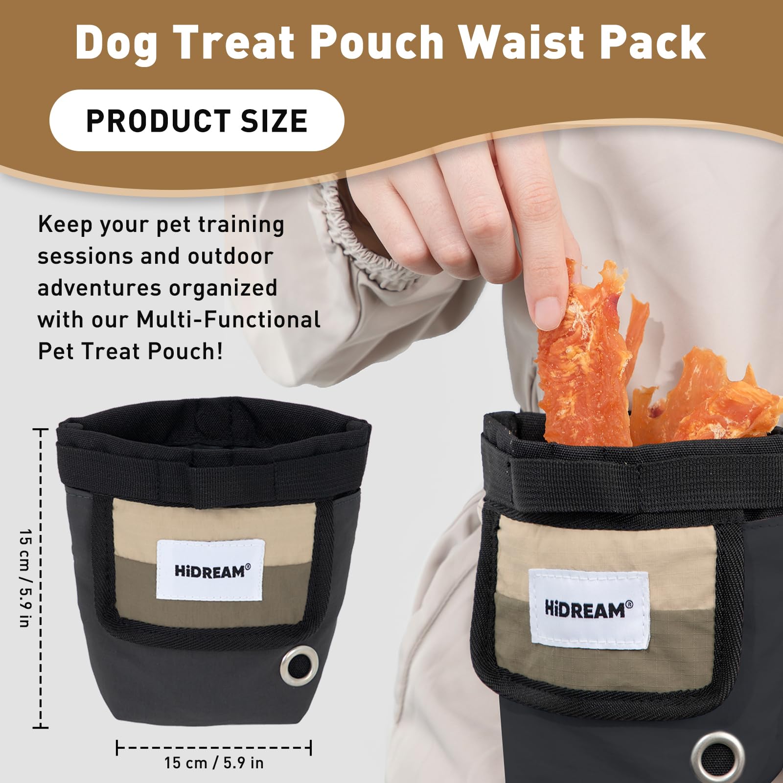 ETIAL Dog Treat Pouch Waist Pack - Magnetic Closure, 3-Way Wearable, Water-Resistant Nylon, Pet Poop Bag Dispenser for Training, Walking, Hiking (Gray) - image 2