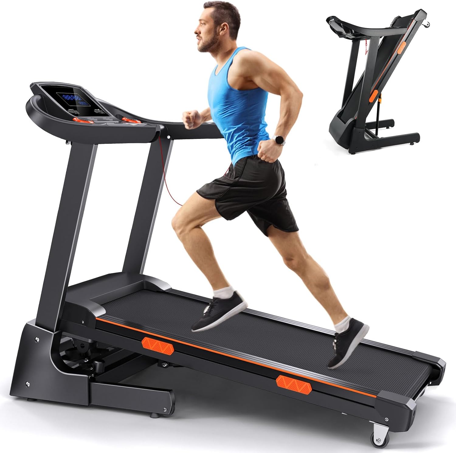Foldable Treadmills for Home, 3.5HP Auto Incline Treadmill with Inch Wide Belt and Handle Bar, 300 lb Capacity, Portable Running Machine Walking Pad