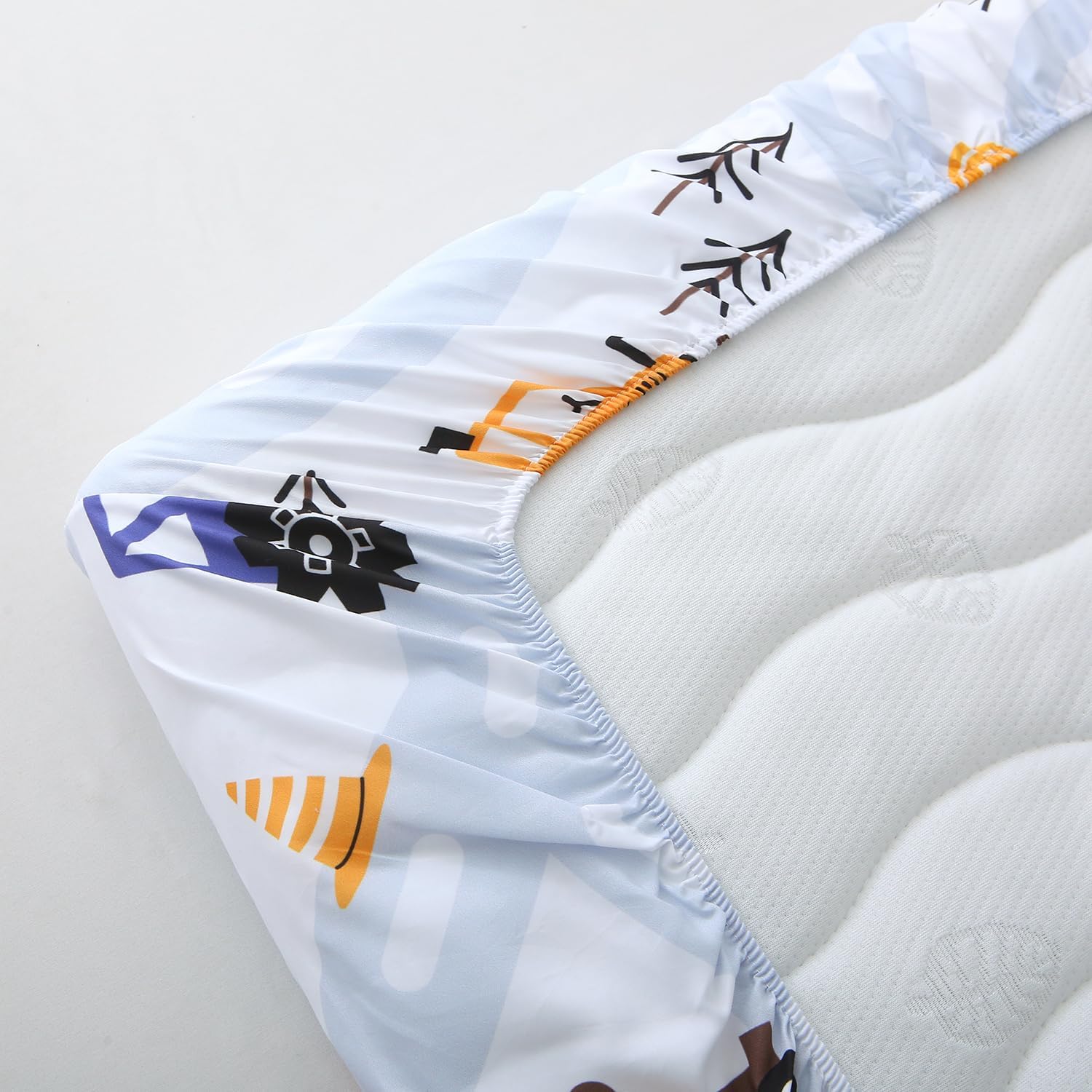 Blue Cartoon Car Construction Toddler Bedding Set for Boys, 4 Piece Reversible Truck Lightweight Toddler Comforter with Bed Sheet Set