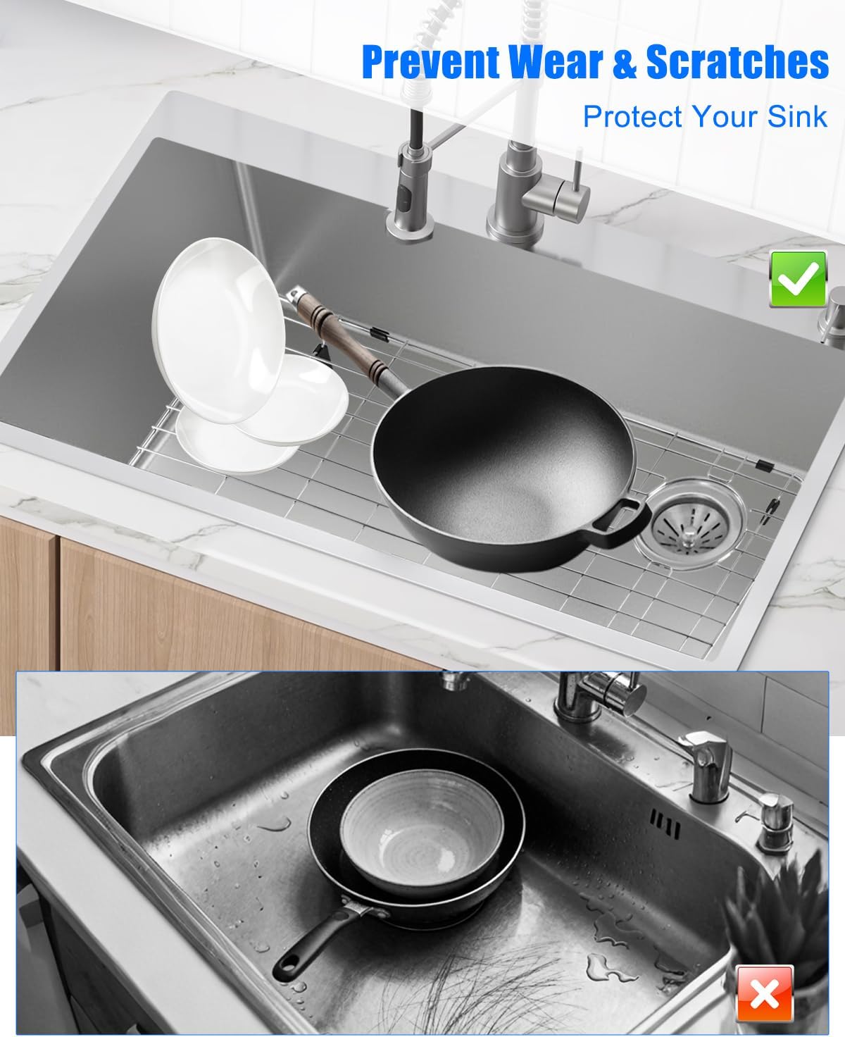 Bottom Grid for Single Bowl Kitchen Sink, Stainless Steel Sink Protector 28-1/4" x 14-1/4" x 1-1/4", Sink Grate for Bottom of Kitchen Sink