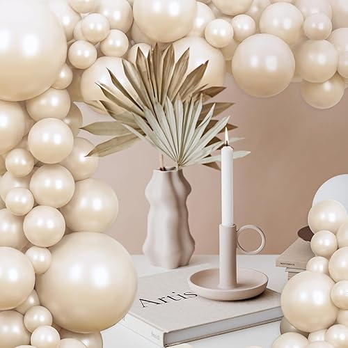 Miniatura 7 de Guirnalda de globos blancos perlados, globos de doble relleno, color blanco perla, beige, 18/12/10/5 pulgadas, diferentes tamaños para baby shower,