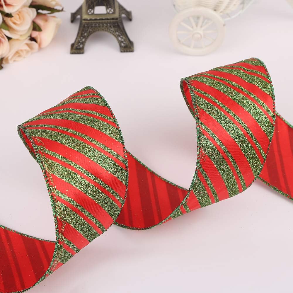 Wlflash Wired Ribbon,2-1/2" (10 Yards, Satin Stripe,Red)