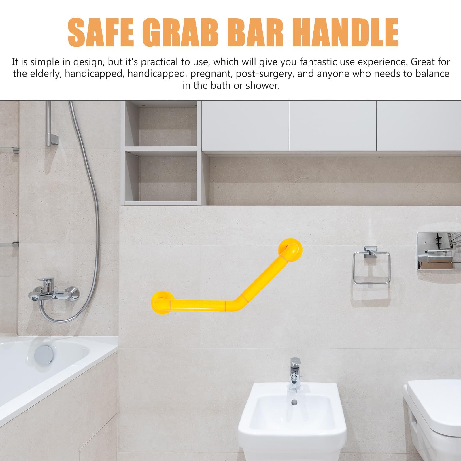 Pasamanos de Seguridad de Acero Inoxidable para Baño, Hogar y Ducha | Color Amarillo, Diseño Simple Creativo, Instalación Fácil, Uso Doméstico