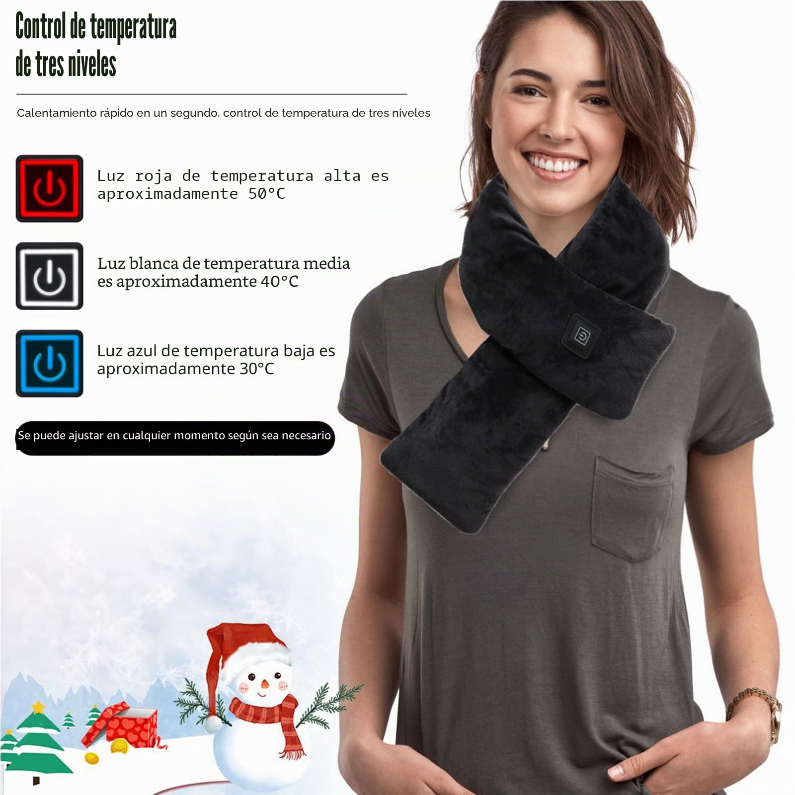 Bufanda térmica para mujer,calentador eléctrico para el cuello con banco de energía de 5000 mAh,bufanda calefactora recargable para mujeres y hombres,regalos navideños para mamá,mujeres,niños(negro)