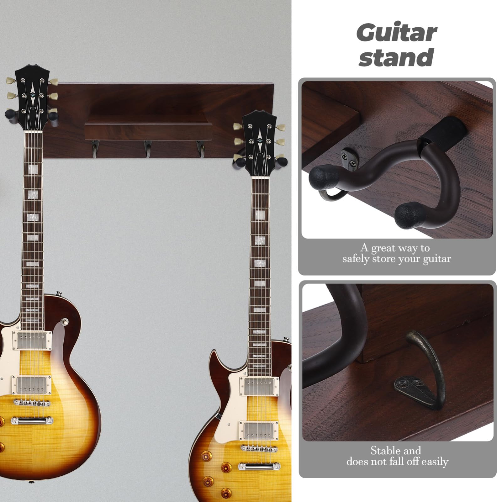 Toddmomy Gancio Chitarra da Parete in Legno e Metallo, 4 in 1 | Chitarra Elettrica e Acustica, Montaggio Semplice, Stabile, Non Lascia Segni e Protegge la Finitura