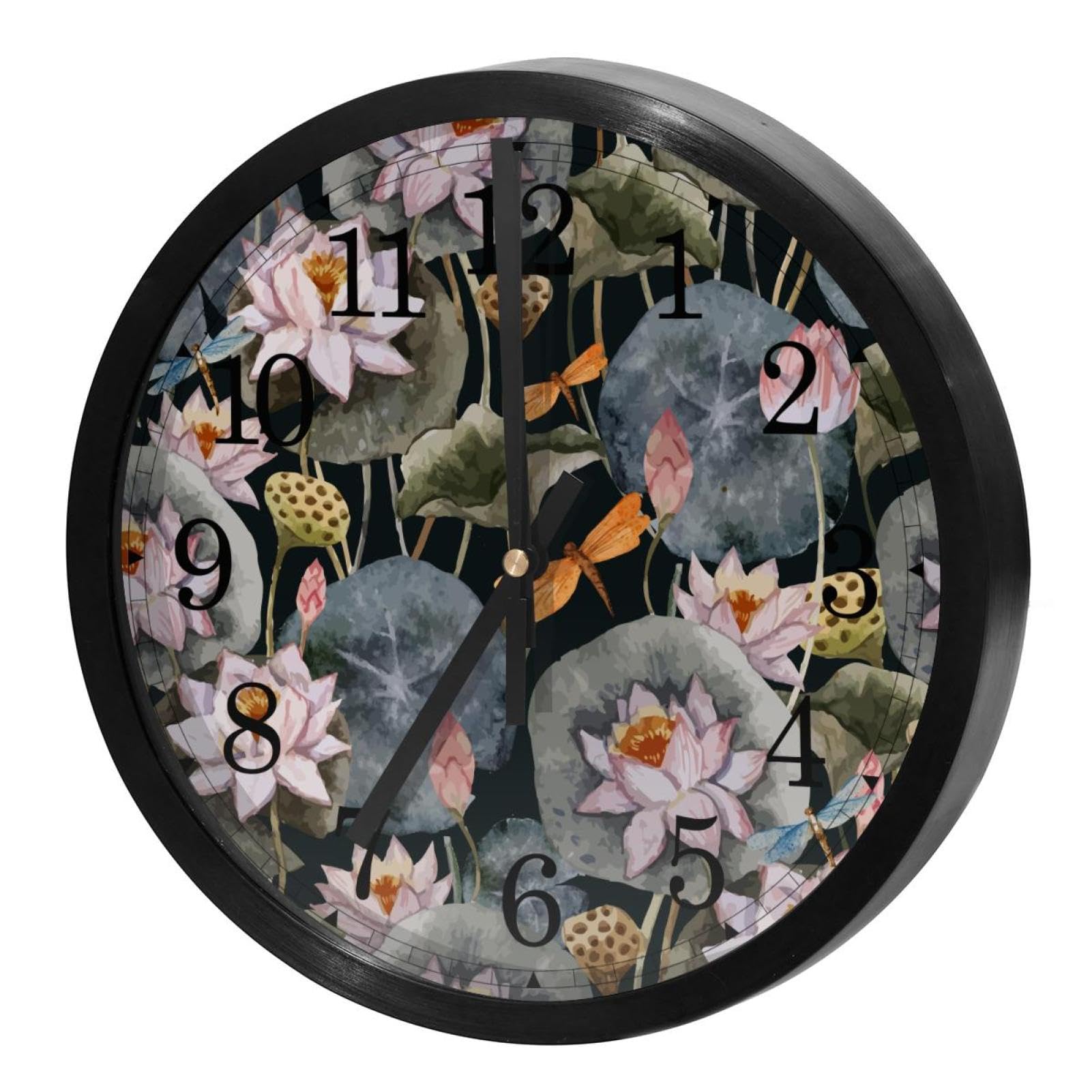 Horloge murale quartz peinture chinoise lotus de salon