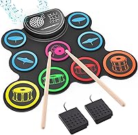 Sboet 9-Pad Electronic Drum Set: Roll-Up Practice Pad with Speakers, Headphone Jack, Pedals, Sticks & 10Hr Battery for Kids Beginners