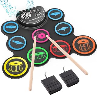 Sboet 9-Pad Electronic Drum Set: Roll-Up Practice Pad with Speakers, Headphone Jack, Pedals, Sticks & 10Hr Battery for Kids Beginners
