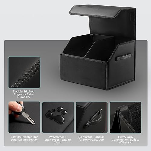 Miniatura 5 de Organizadores de coche para maletero para SUV, sedán, caja de almacenamiento de cuero, tapa magnética, plegable y ajustable, 16.5 pulgadas