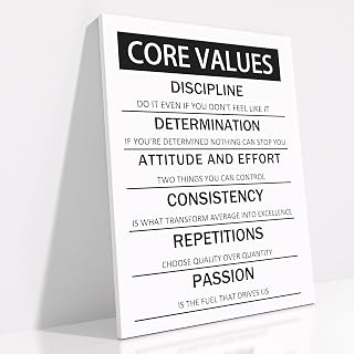 Motivational Poster Core Values Inspirational Canvas Wall Art Black and White Painting Artwork for Living Room Office Modern Home Decor Prints Pictures Wall Decor Framed Ready to Hang [18''W x 24''H]