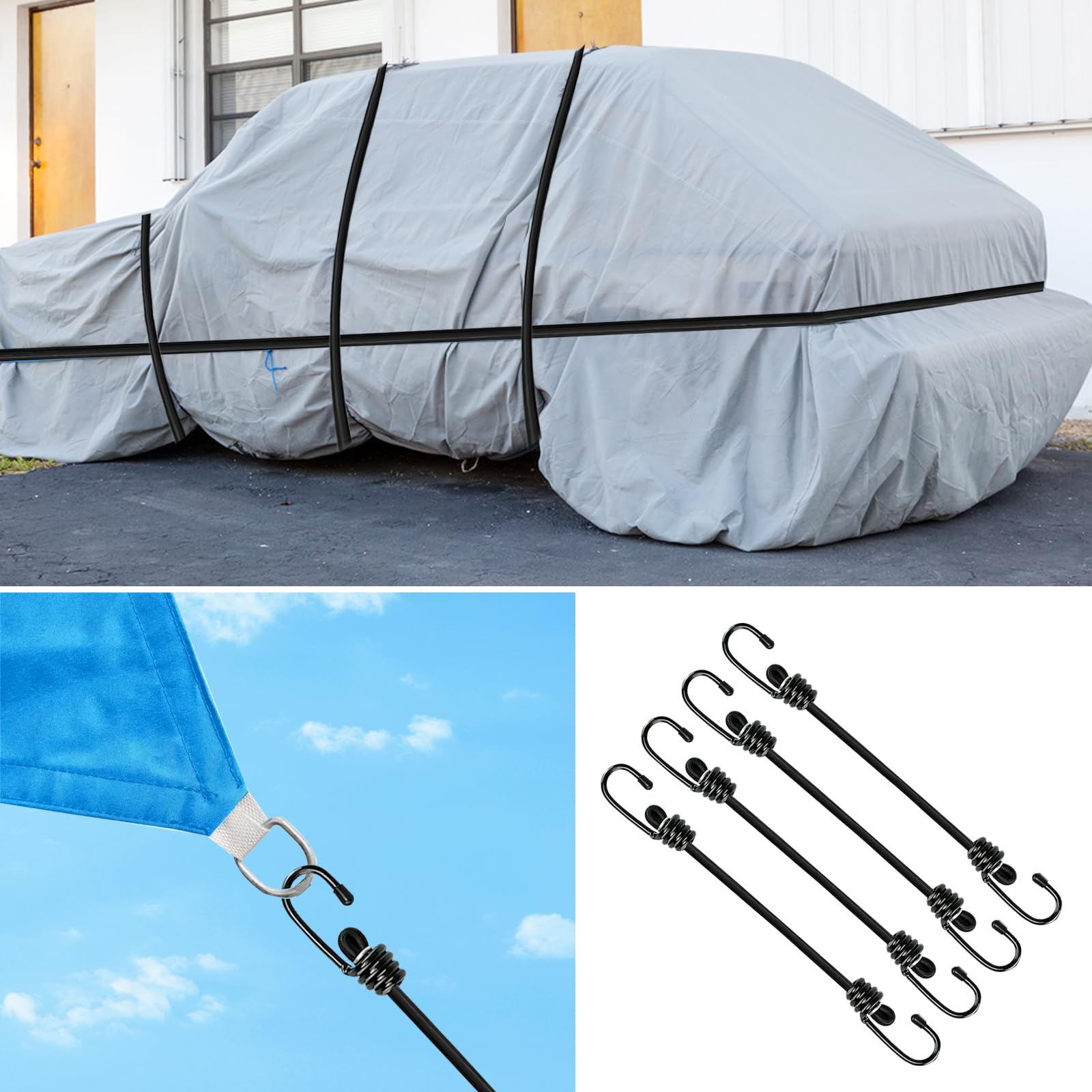 Set 12 Corde Elastiche Con Ganci - 4 Lunghezze Diverse Per Teloni, Campeggio E Trasporto - Foto 9