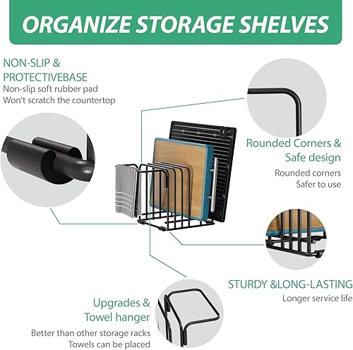 Miniatura 4 de Organizador de tabla de cortar, estante de almacenamiento de cocina de acero con 5 ranuras para tablas de cortar, bandejas para hornear, toallas y