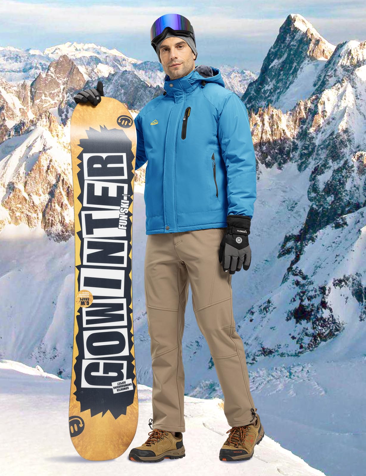 Rdruko Giacca invernale da uomo, giacca da sci invernale, in caldo pile, da snowboard, impermeabile, con cappuccio