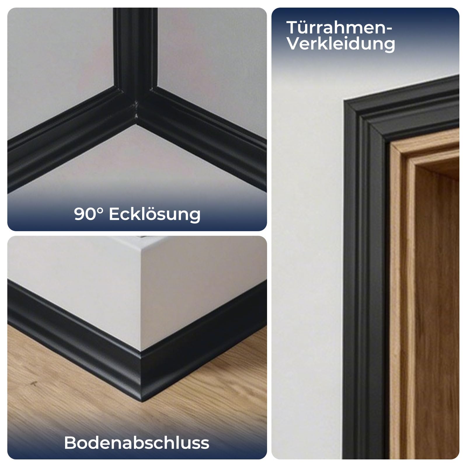 Winkelleiste selbstklebend (2cm x 6m) Schwarz –Extra stark klebender Kantenschutz aus Premium-PVC–Edles Matt-Finish, flexible Zierleiste für Wand & Möbel, Wandabschlussleiste