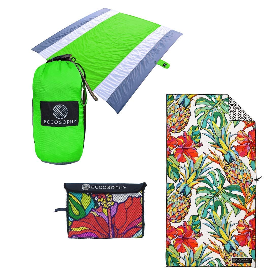 ECCOSOPHY Sandproof Beach Blanket and Quick Dry Microfiber Beach Towel Collection.