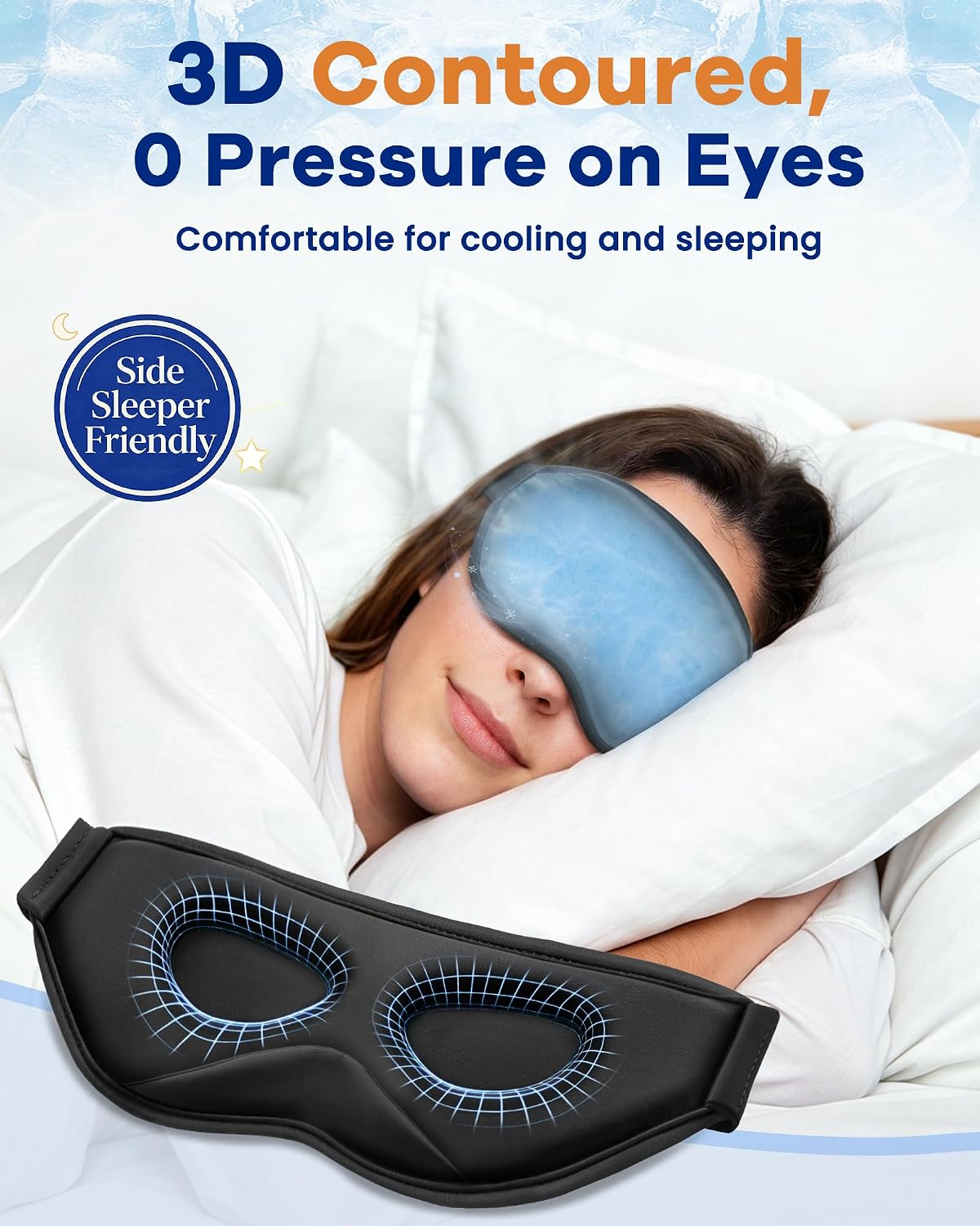 BeeVines 3D Contoured Cooling Eye Mask for Puffy Eyes Migraines Fast Relief
