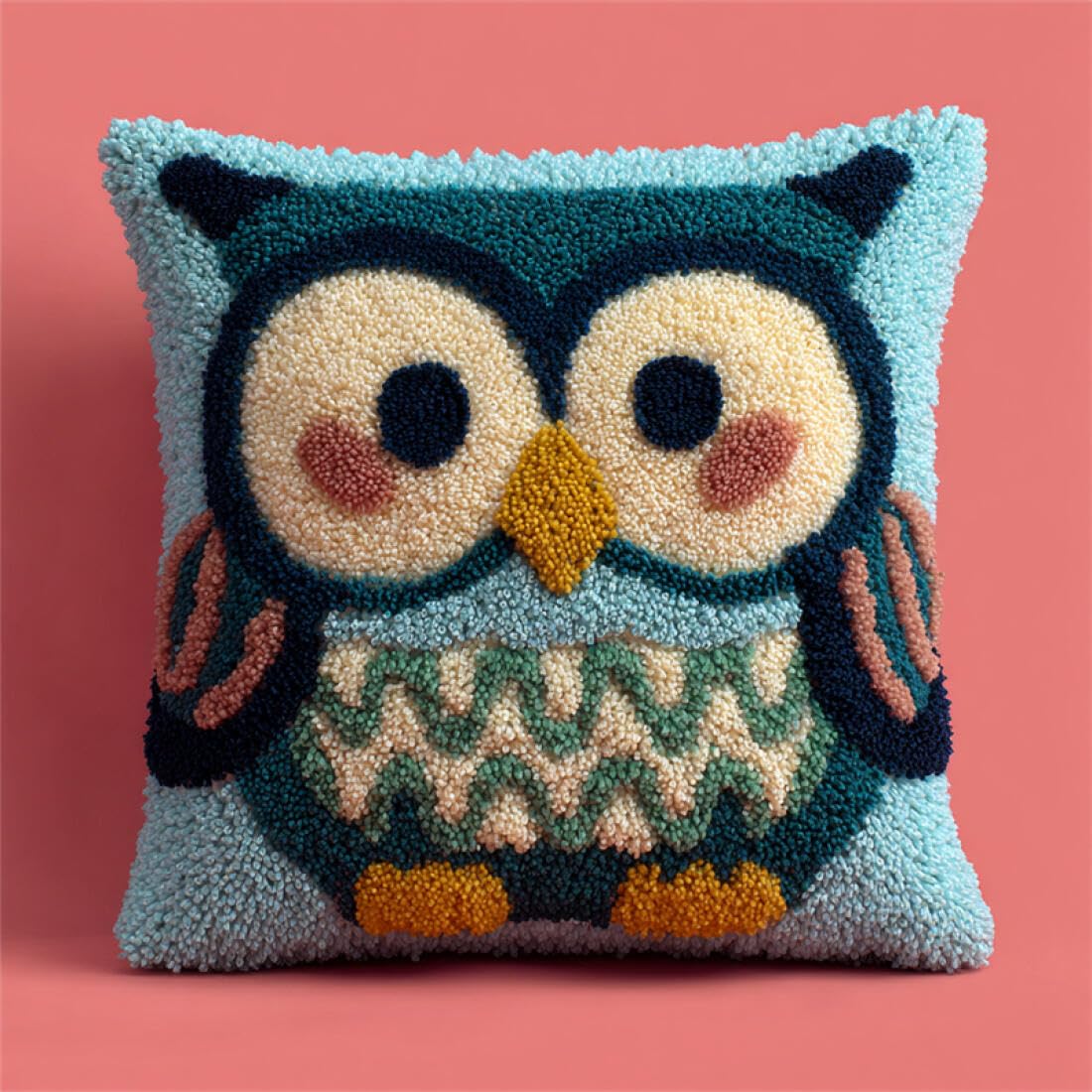 Kitquiver Animal Latch Hook Cushion Set Colorful Owl Crochet Needlework Crafts with Latch Hook Tool for Adults DIY Handmade Home Cushion Kits Decor 17x17In