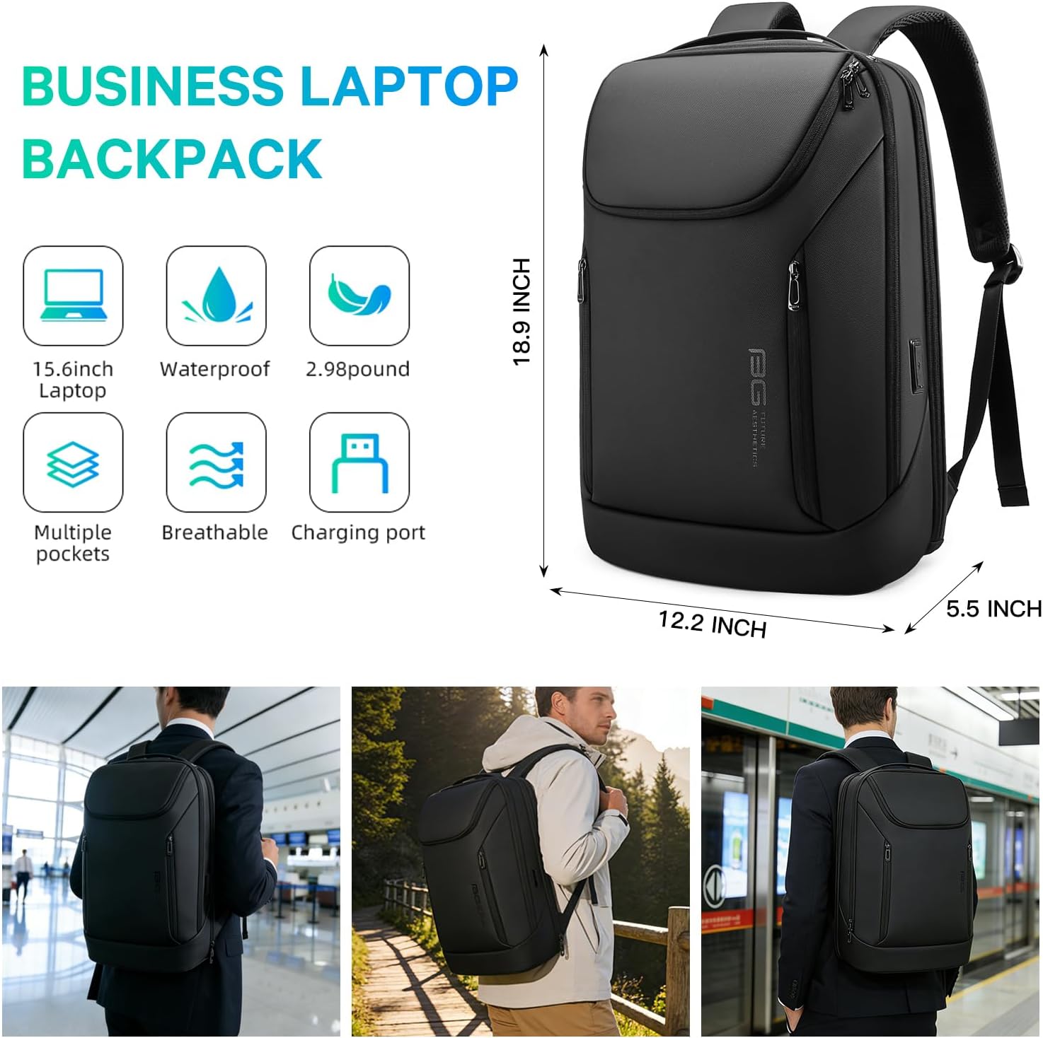 FUTURE AESTHETIC Business Smart Backpack Waterproof fit 15.6 Inch Laptop Backpack with USB Charging Port,Travel Durable Backpack - Image 2
