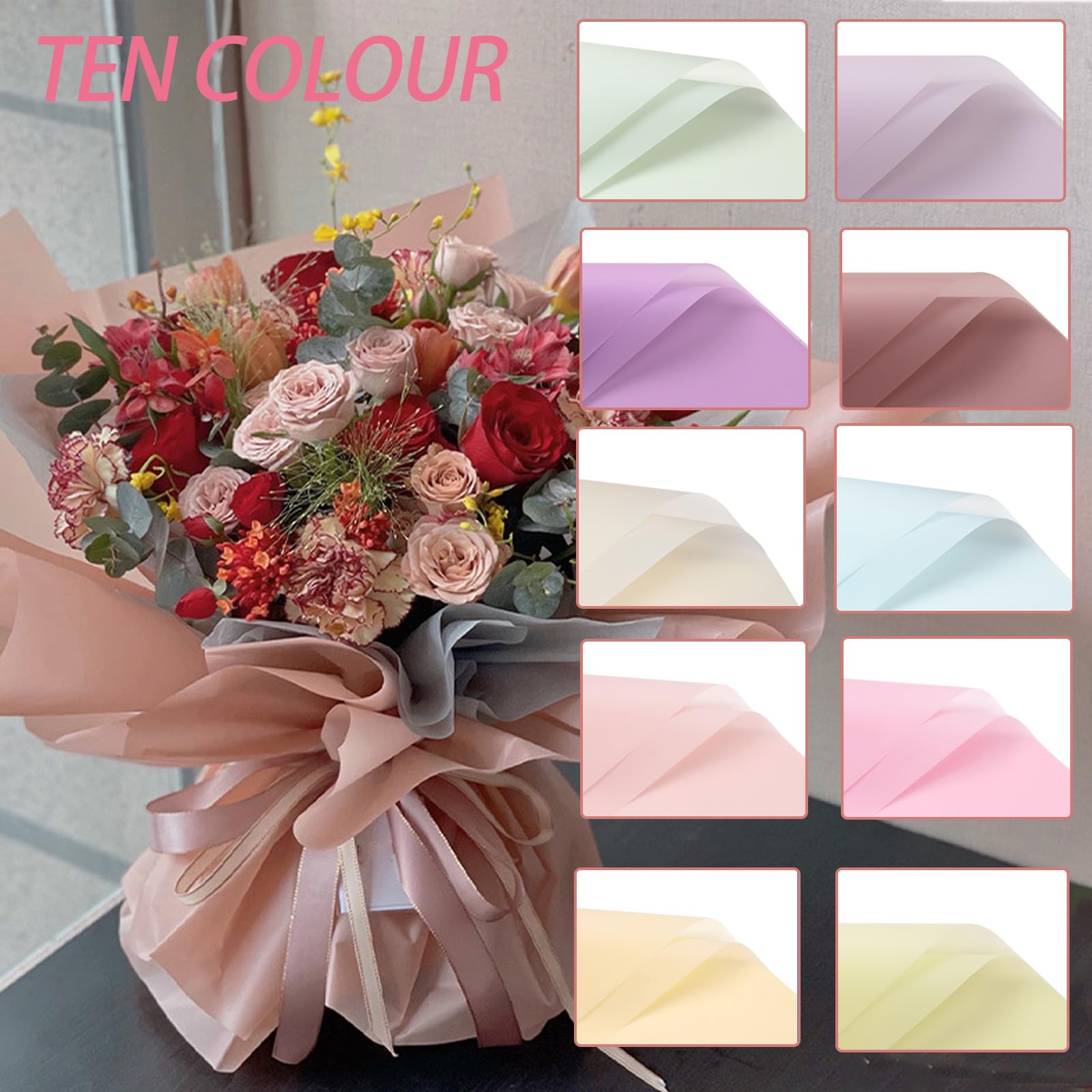 DNSGOOR Kit de 548 pièces de papier cadeau en forme de fleur avec 200 feuilles de papier cadeau étanche pour bouquet décoratif, couronnes, bouquet papillon 3D, rubans pour Saint-Valentin, remise de