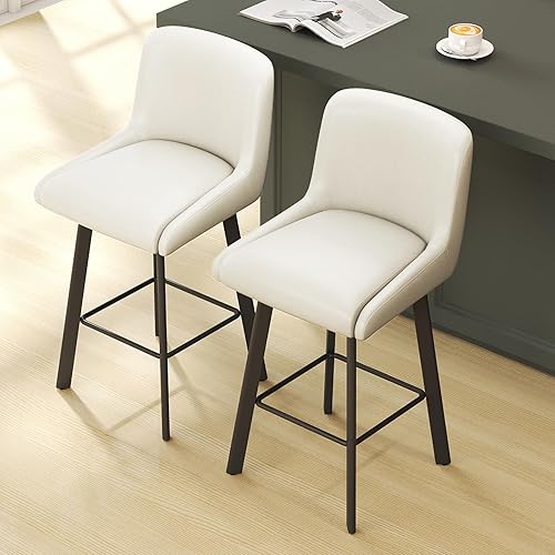 Miniatura 7 de Taburetes de bar giratorios, taburetes de bar tapizados de 26 pulgadas de alto con respaldos, sillas de bar modernas de altura de mostrador para